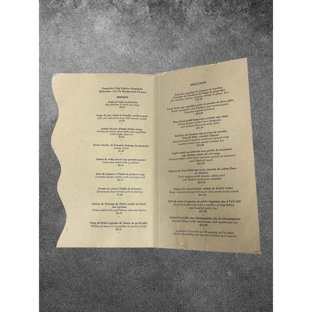 Vintage Resturant Picasso Menu - Bellagio - Very Rare - Original - Las Vegas